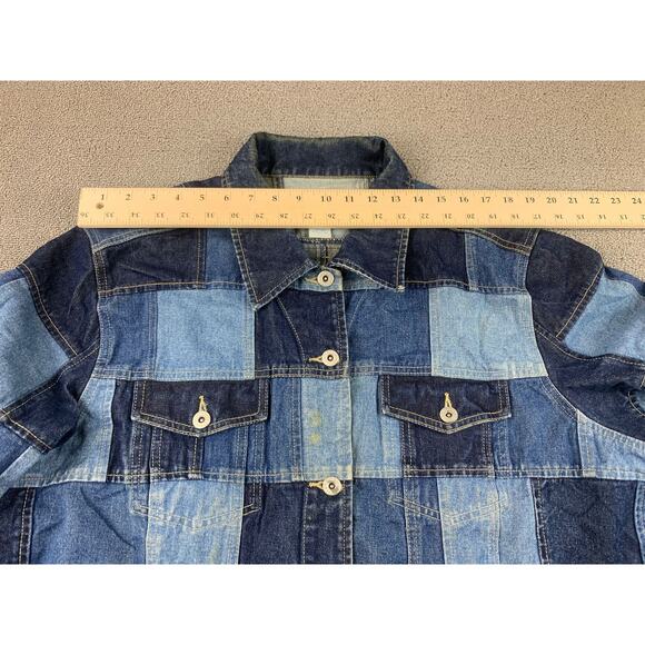 Vintage LA BLUES Women's 22/24 Dark Navy Blue Patchwork Denim Jacket - Picture 6 of 11